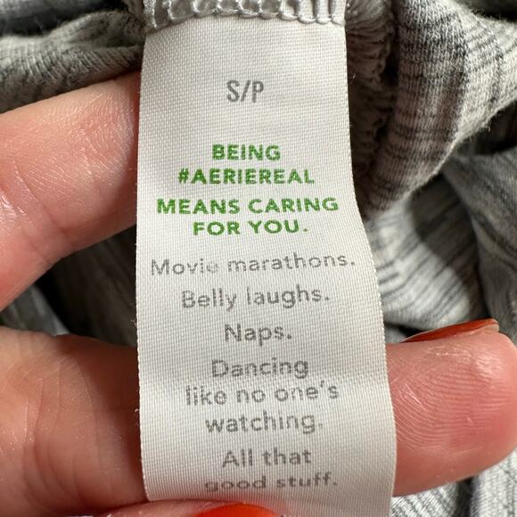 Aerie: Gray Lettuce Hem Ribbed Flared Pants - Picture 9 of 9